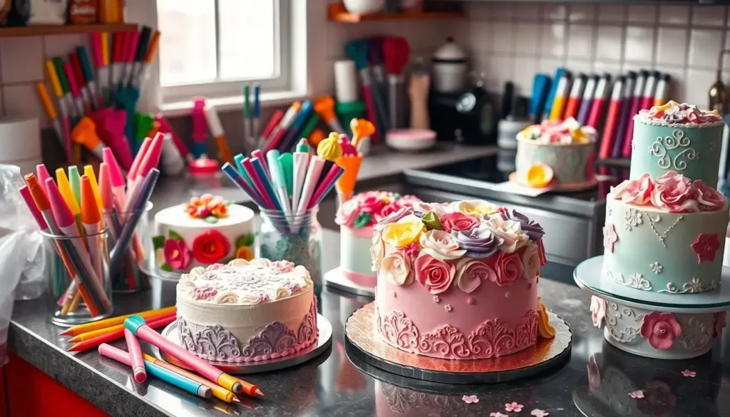 Vibrant Cake Decorating Supplies and Intricate Cake Designs