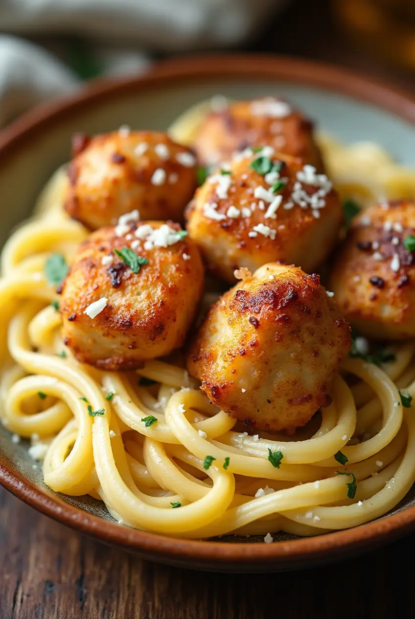 Garlic Butter Chicken Bites with Creamy Parmesan Pasta