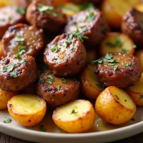 Garlic Butter Steak Bites and Potatoes