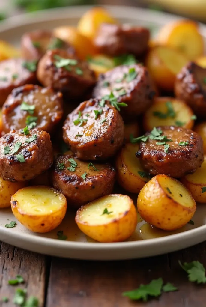 Garlic Butter Steak Bites and Potatoes