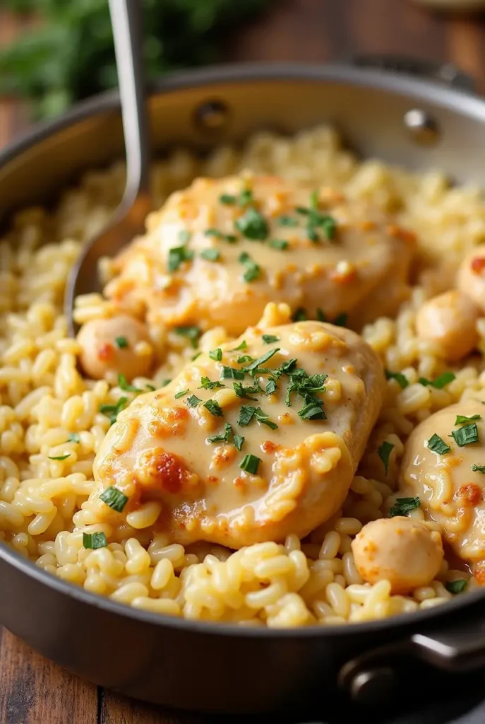 One-Pan Creamy Parmesan Chicken & Rice