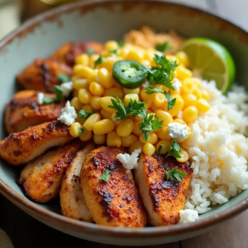 Street Corn Chicken Rice Bowl