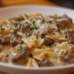 Cheesy Beef And Bowtie Pasta In Garlic Butter