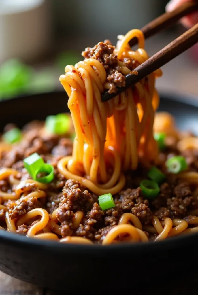 Mongolian Ground Beef Noodles Recipe