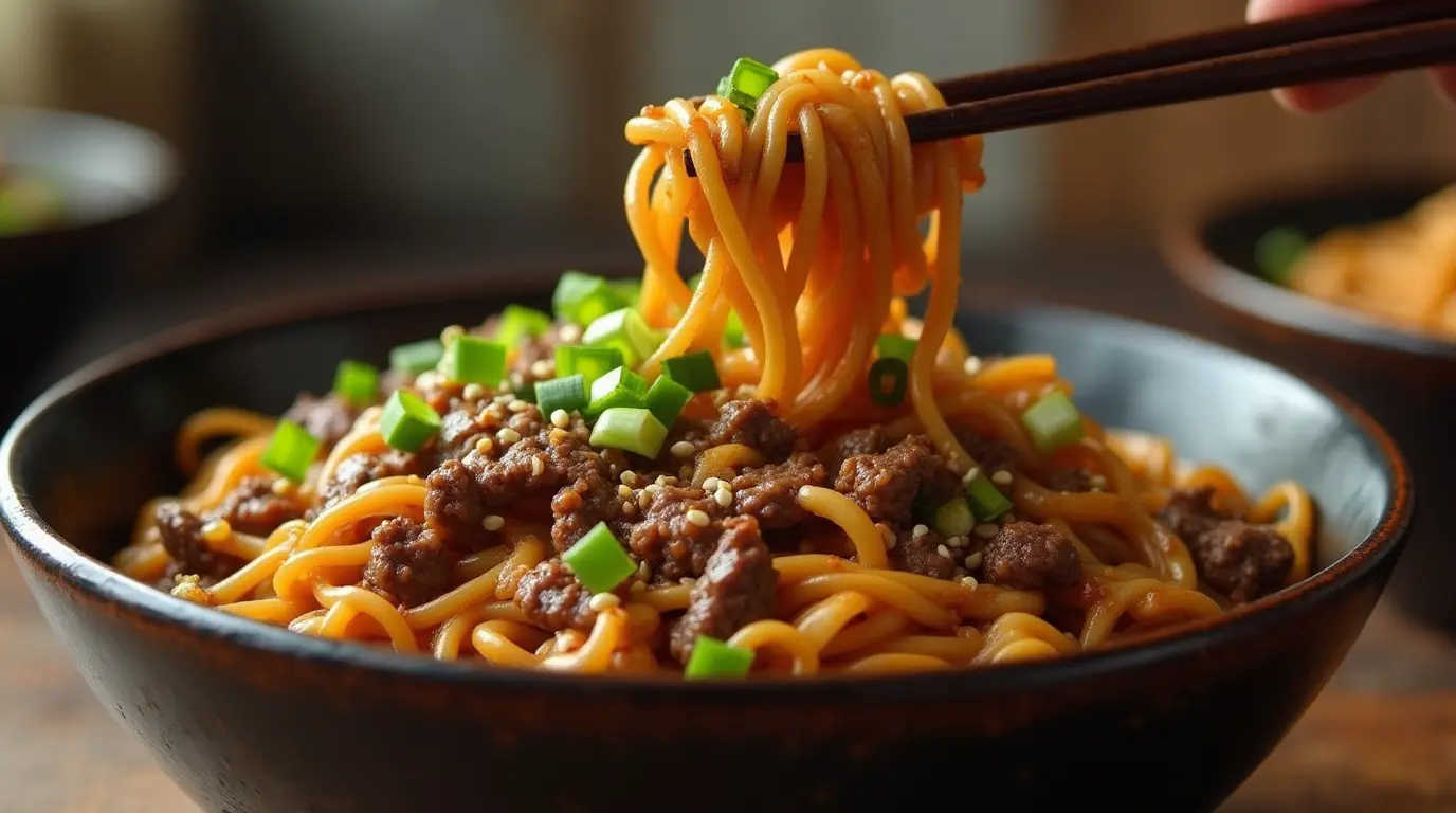 Mongolian Ground Beef Noodles Recipe