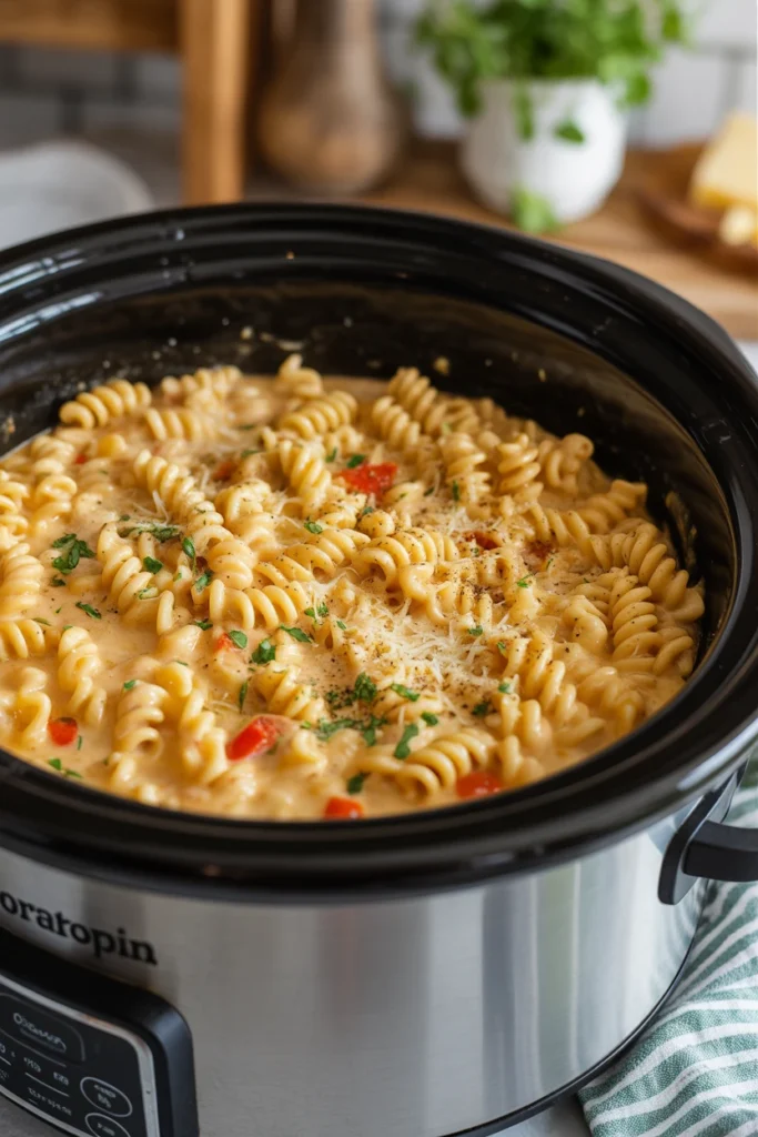 Crockpot Garlic Parmesan Chicken Pasta