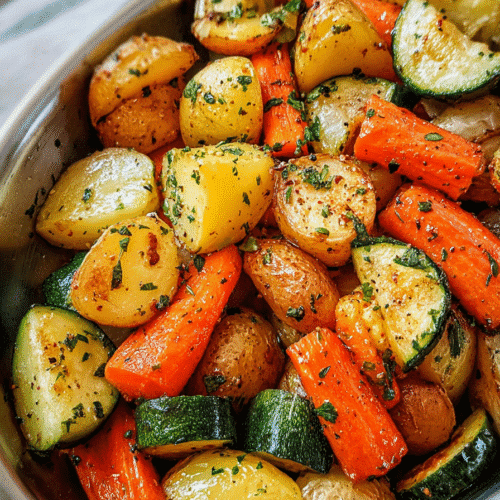 Garlic Herb Roasted Potatoes Carrots and Zucchini