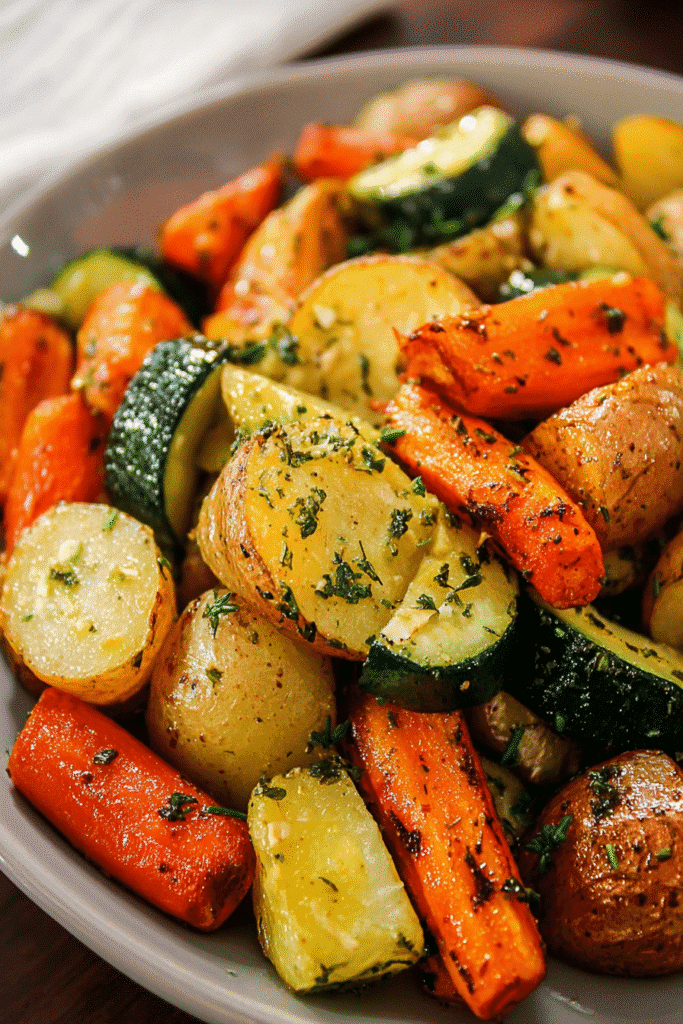 Garlic Herb Roasted Potatoes Carrots and Zucchini