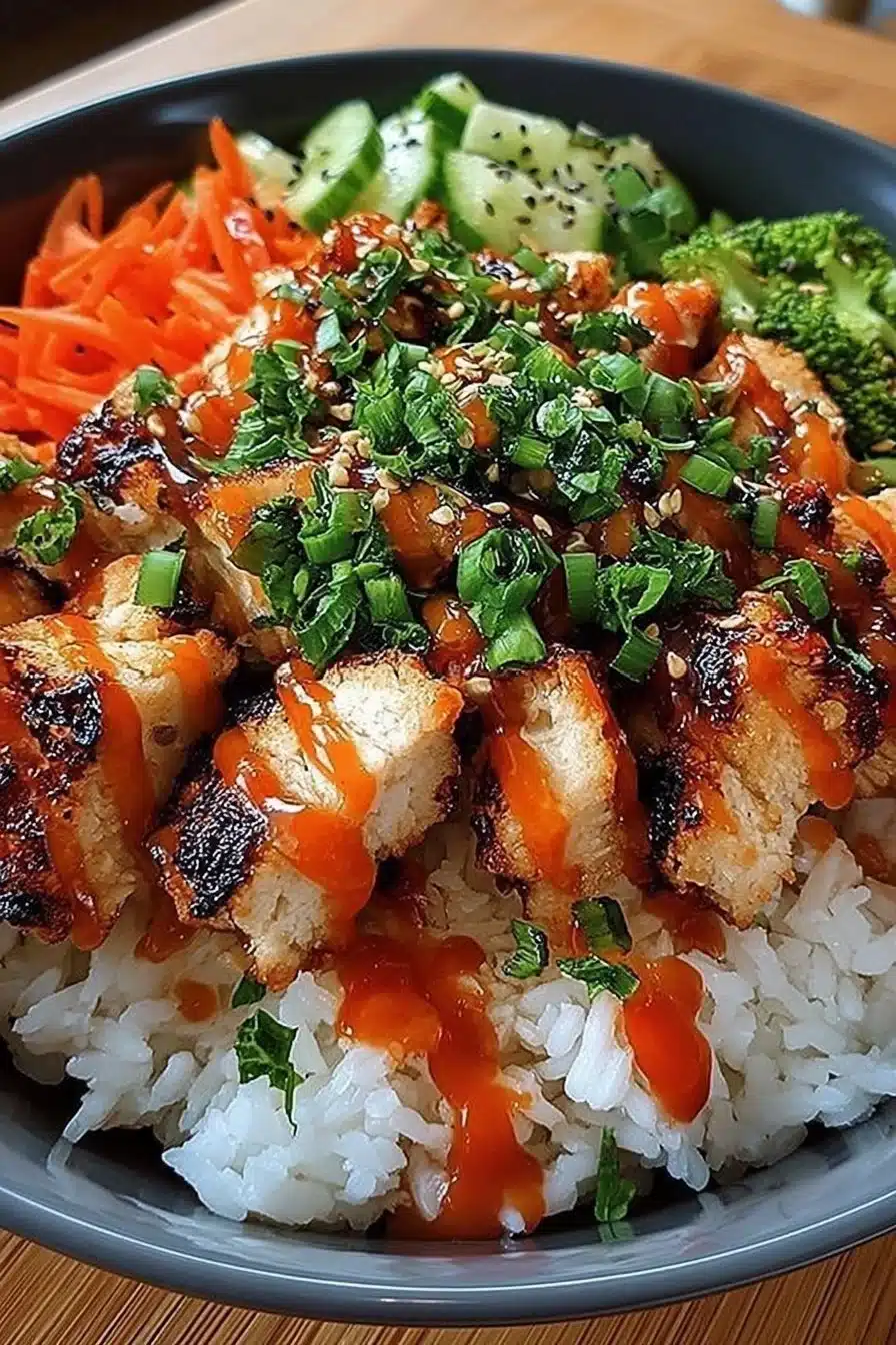 Delicious Bang Bang Chicken served with creamy sauce and garnished.