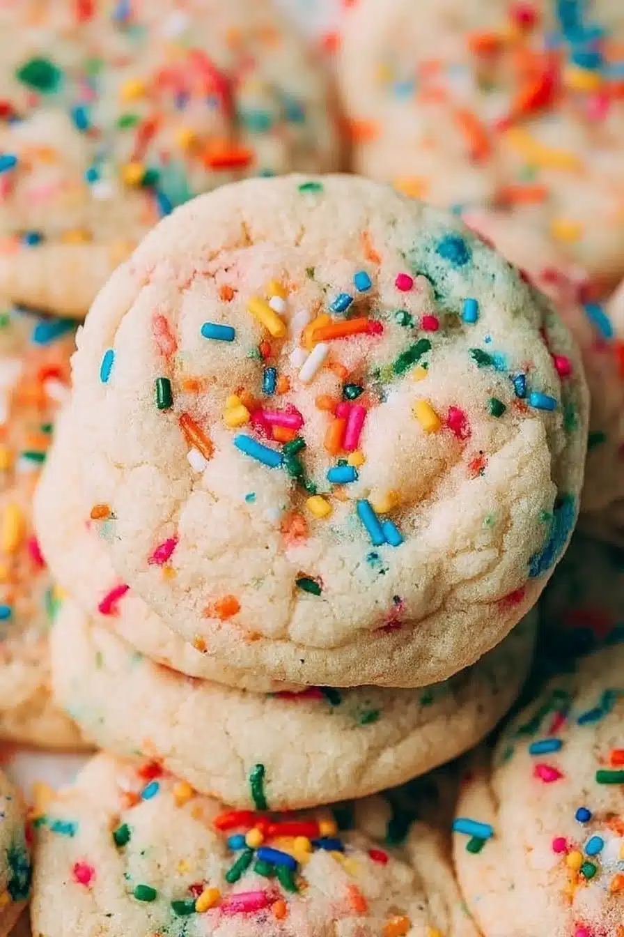 Delicious Funfetti cookies with colorful sprinkles on a plate.