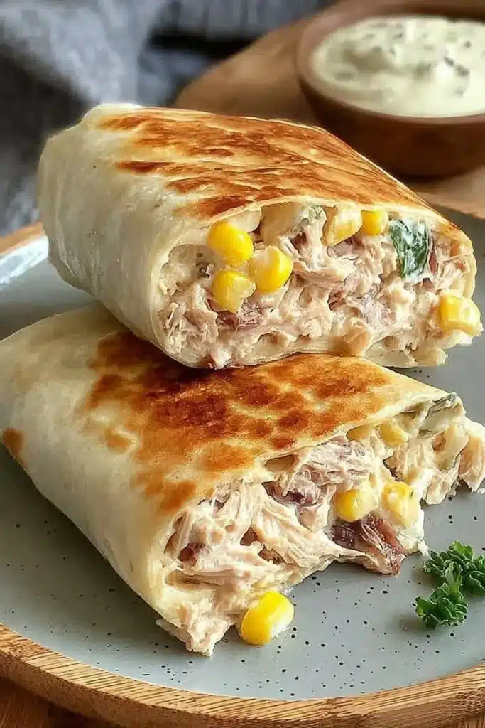 Healthy tuna melt wrap with veggies and melted cheese