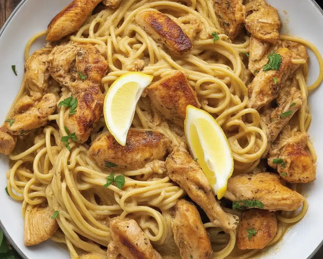 Delicious Cowboy Butter Chicken Linguine with creamy sauce and tender chicken.