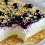 No Bake Lemon Blueberry Dessert with fresh berries and lemon zest