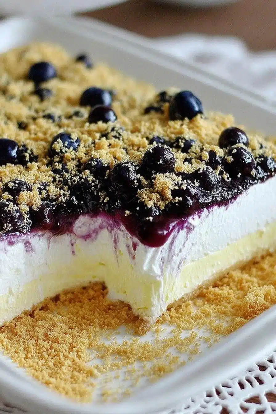 No Bake Lemon Blueberry Dessert with fresh berries and lemon zest