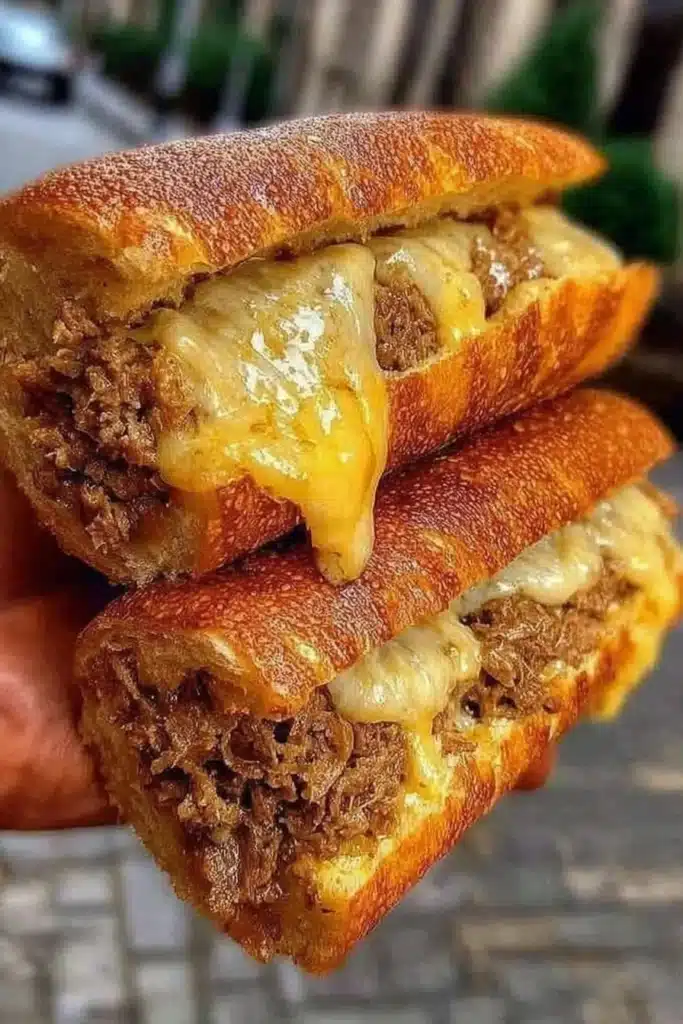 Provolone cheese beef sliders served on a platter