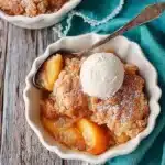 Delicious homemade Southern peach cobbler fresh out of the oven
