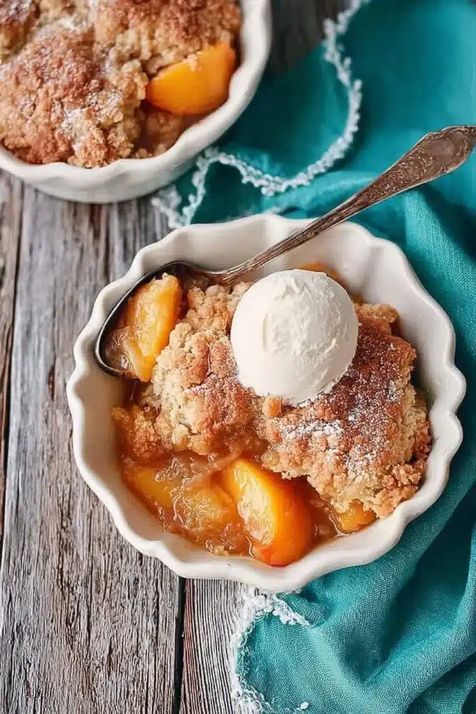 Delicious homemade Southern peach cobbler fresh out of the oven