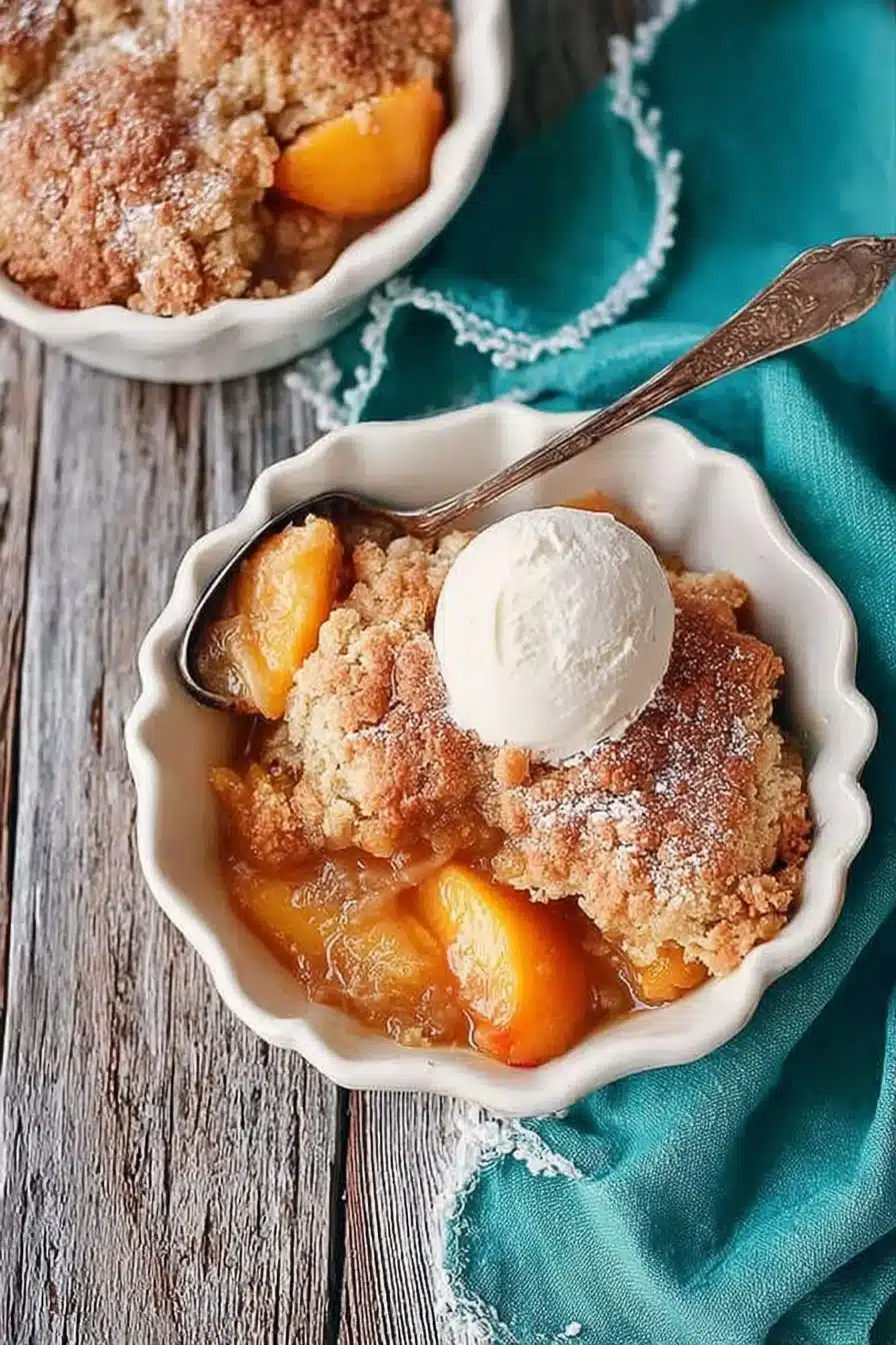 Delicious homemade Southern peach cobbler fresh out of the oven