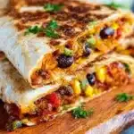 Delicious vegetarian quesadillas with fresh vegetables and melted cheese