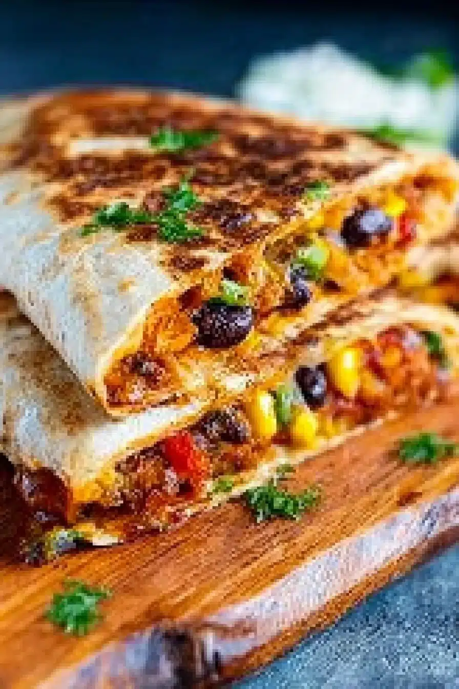 Delicious vegetarian quesadillas with fresh vegetables and melted cheese