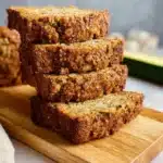 A freshly baked loaf of cozy zucchini bread, sliced and ready to enjoy.