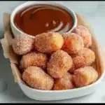 Crispy air fryer churro bites coated in cinnamon sugar, served in a bowl.