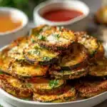 Baked zucchini topped with Parmesan cheese, a healthy and delicious dish.