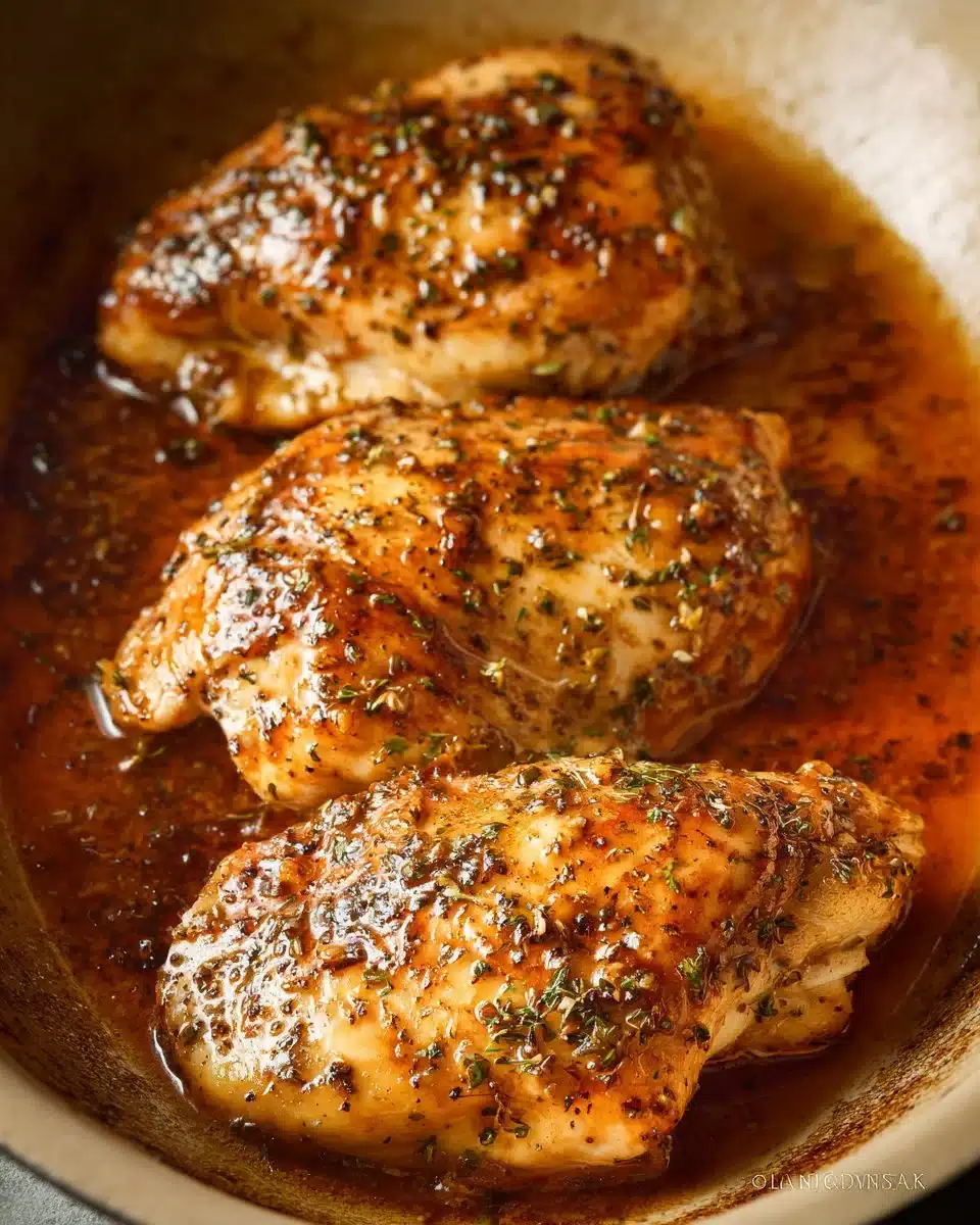 Delicious Brown Sugar Garlic Chicken garnished with herbs and spices