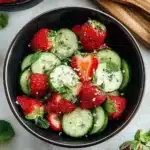 Cucumber Strawberry Salad with fresh ingredients in a bowl
