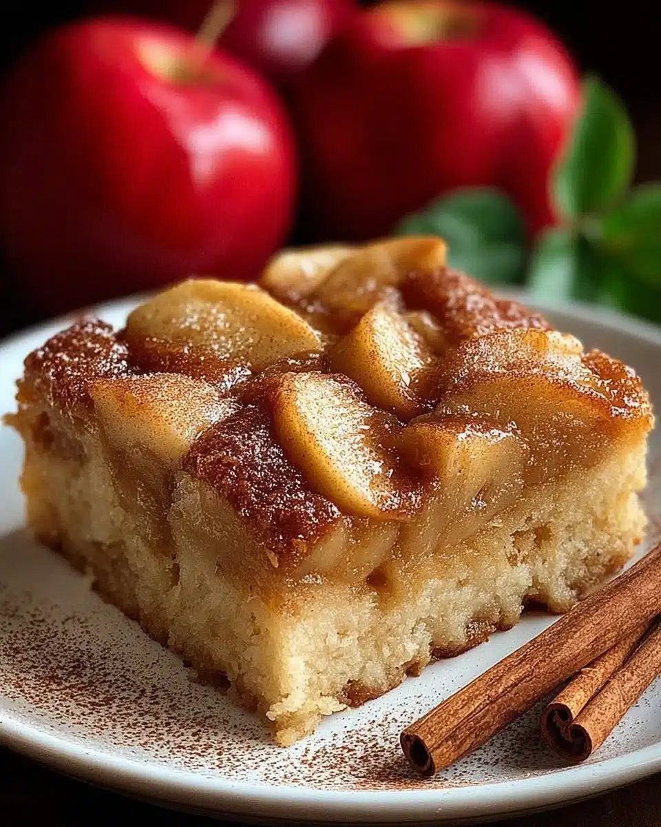 Deliciously easy apple cinnamon sheet cake with a warm cinnamon topping.