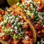 Delicious easy chicken street tacos on a wooden table ready to be served