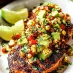 Delicious Fiesta Lime Chicken garnished with lime and fresh cilantro