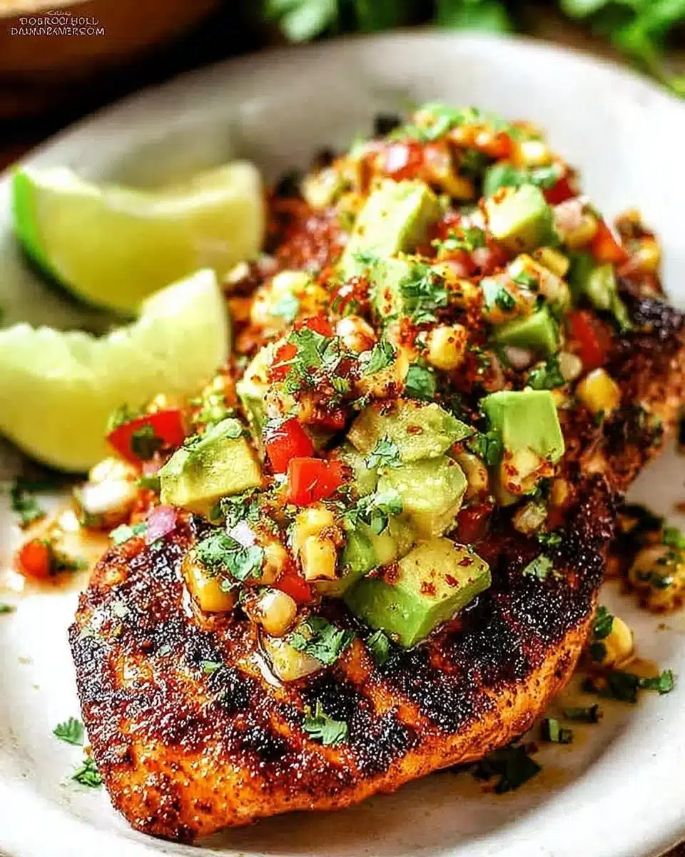 Delicious Fiesta Lime Chicken garnished with lime and fresh cilantro