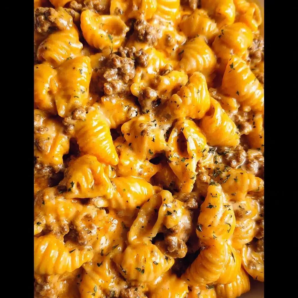 Plate of Homemade Hamburger Helper with ground beef and pasta