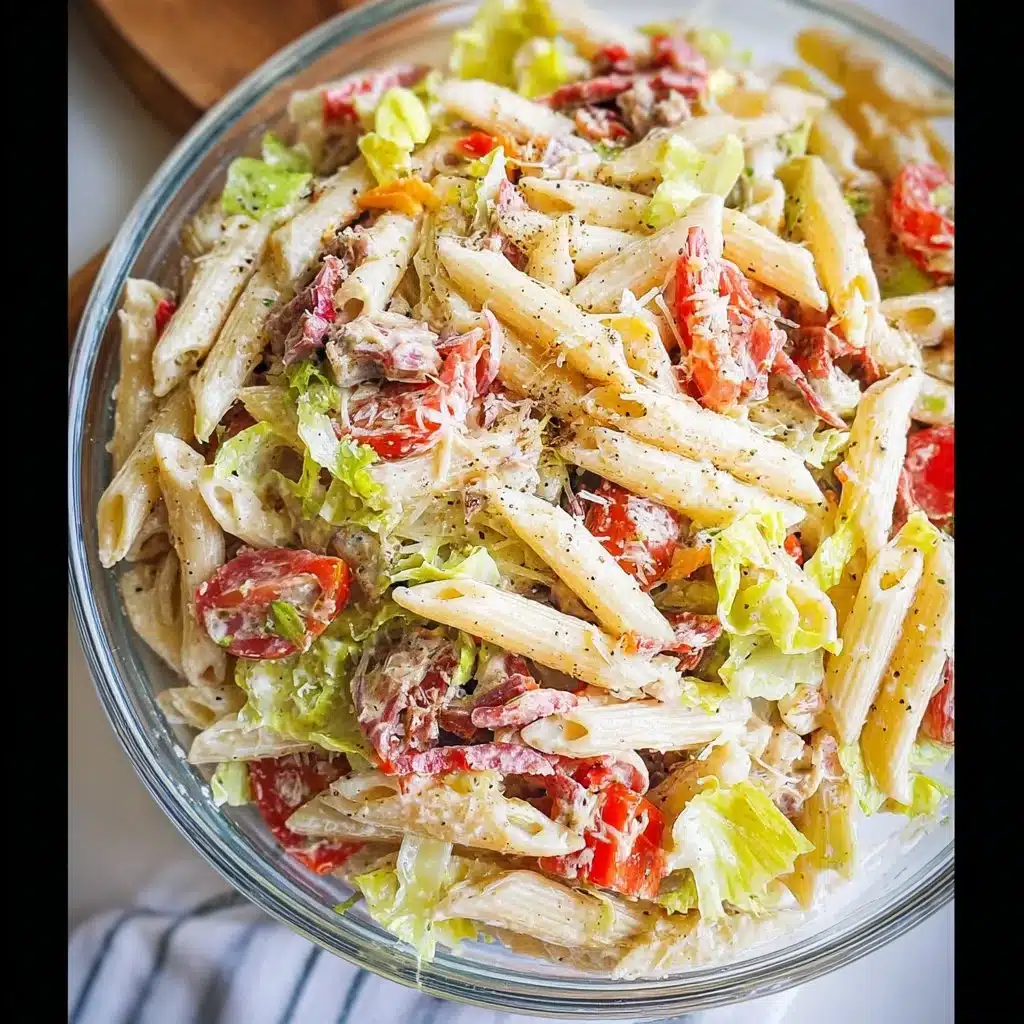 A vibrant bowl of Italian Grinder Pasta Salad featuring colorful vegetables and pasta.