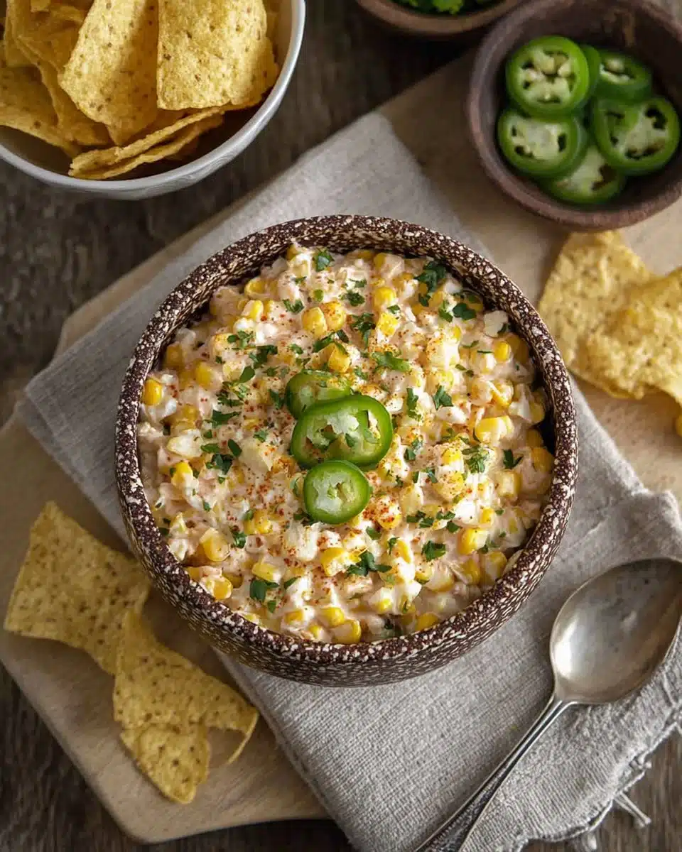 Bowl of Mexican Corn Dip served with tortilla chips