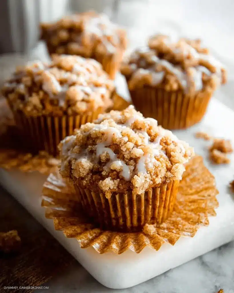 Delicious Pumpkin Crumb Cake Muffins with a crunchy topping