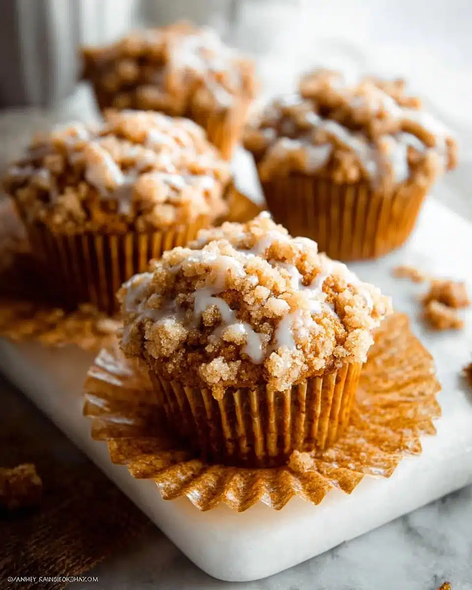 Delicious Pumpkin Crumb Cake Muffins with a crunchy topping