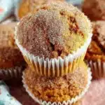 Delicious homemade pumpkin muffins topped with spices and nuts