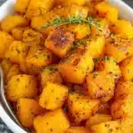 Air fryer butternut squash served in a bowl, highlighting its crispy texture and golden color.