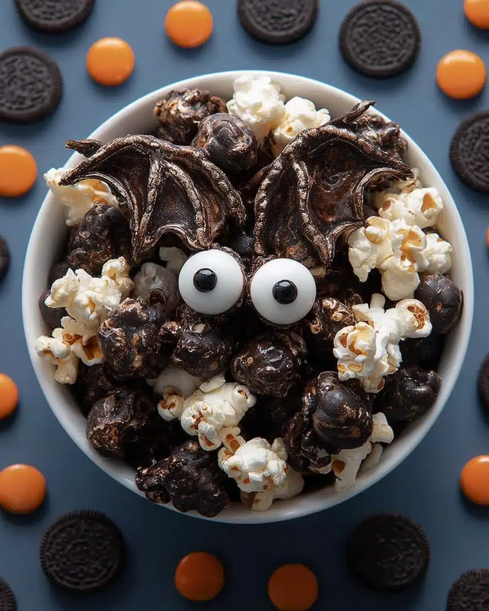 Bat Wing Popcorn in a Halloween-themed bowl