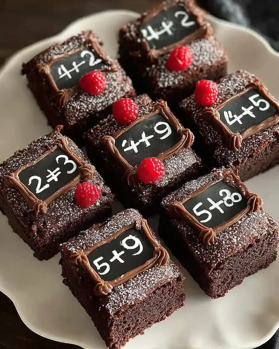 Deliciously layered Chalkboard Brownies with chocolate and white cream topping