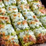 Cheesy zucchini breadsticks served on a plate, garnished with herbs.