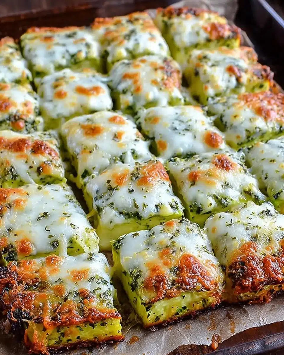 Cheesy zucchini breadsticks served on a plate, garnished with herbs.