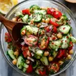 Fresh chickpea cucumber salad with vibrant vegetables and herbs