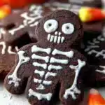 Chocolate Skeleton Cookies decorated for Halloween celebration