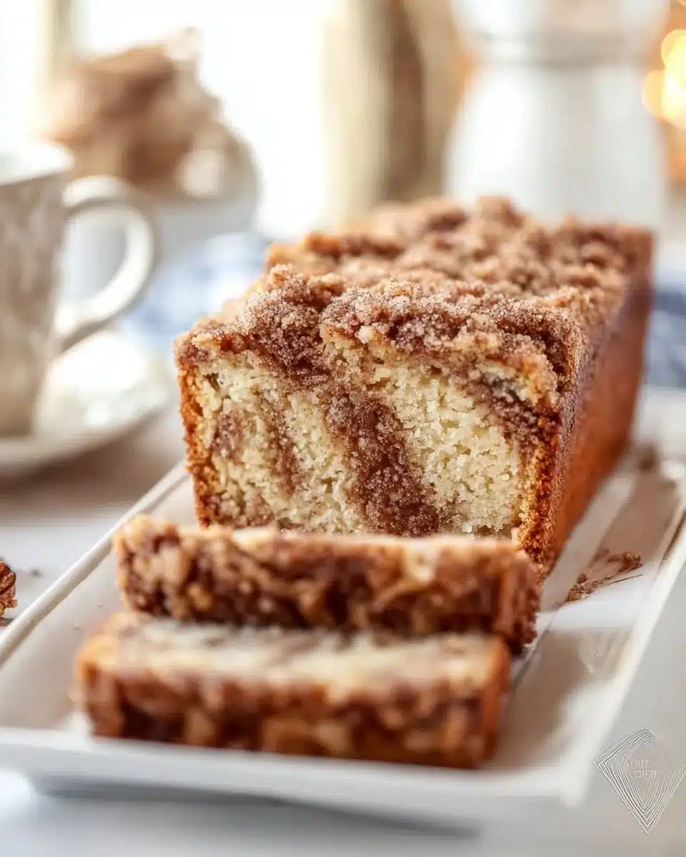 Freshly baked Cinnamon Nut Quick Bread sliced and ready to serve