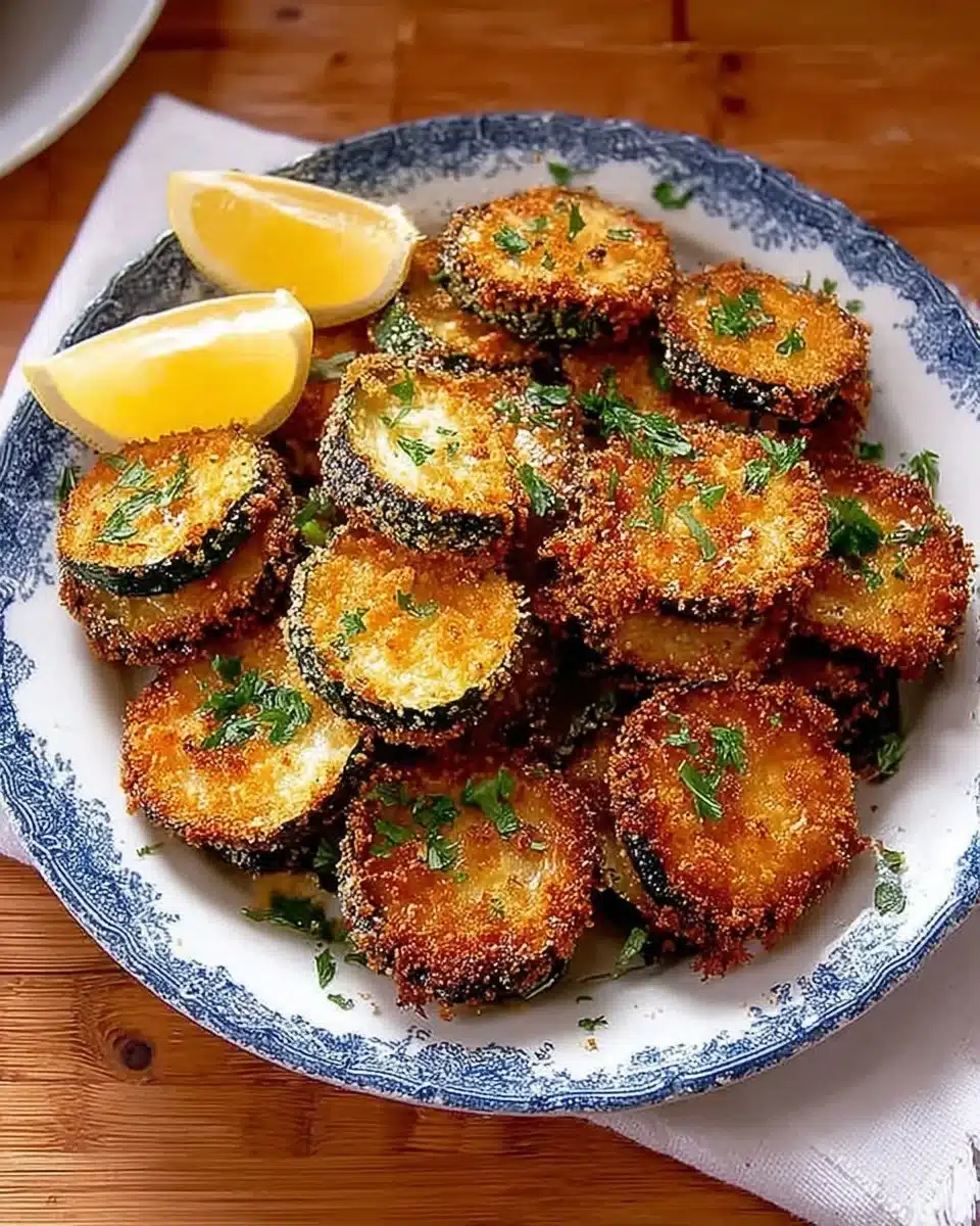 Crispy Parmesan Zucchini Bites arranged on a wooden platter.