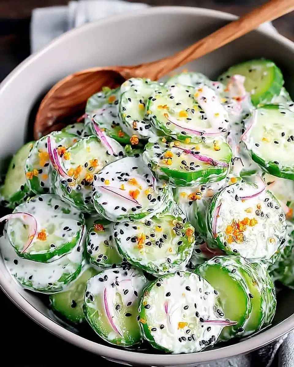 Cucumber Everything Bagel Salad with fresh ingredients and seasonings.