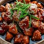 Crockpot teriyaki chicken dish with vibrant vegetables and savory sauce